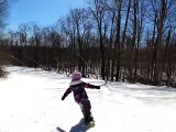 5-Year-Old Goofs Around While Snowboarding With Dad