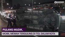 Pulang Mudik, Mobil Mewah Terguling di Tol Dalam Kota Arah Tangerang - Merak