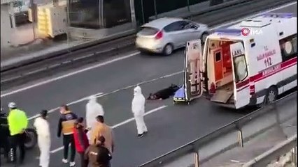 E-5 karayolunda ilginç anlar, bir adam yolun ortasına yattı