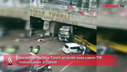 Tünelin girişinde kaza yapan TIR makasladı, trafik felç oldu