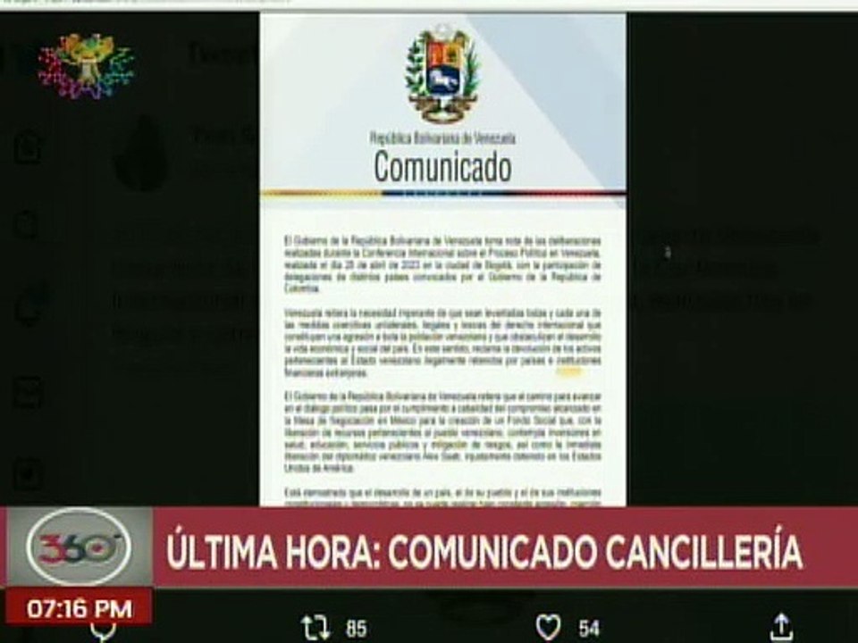 Venezuela reitera que para avanzar en el diálogo deben levantarse las sanciones