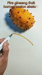 How to draw sketches of horned melon and fire ginseng fruit with marker pens