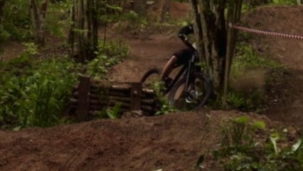 Sudden crash teaches Enduro mountain biker that trees aren't his best friends