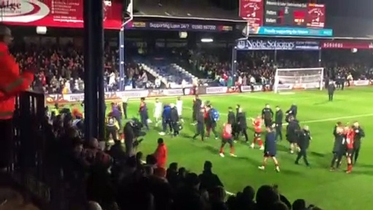 Luton Town celebrate beating Middlesbrough