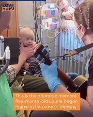 Music heals the soul! ❤️ Watch this adorable baby's reaction to musical therapy.