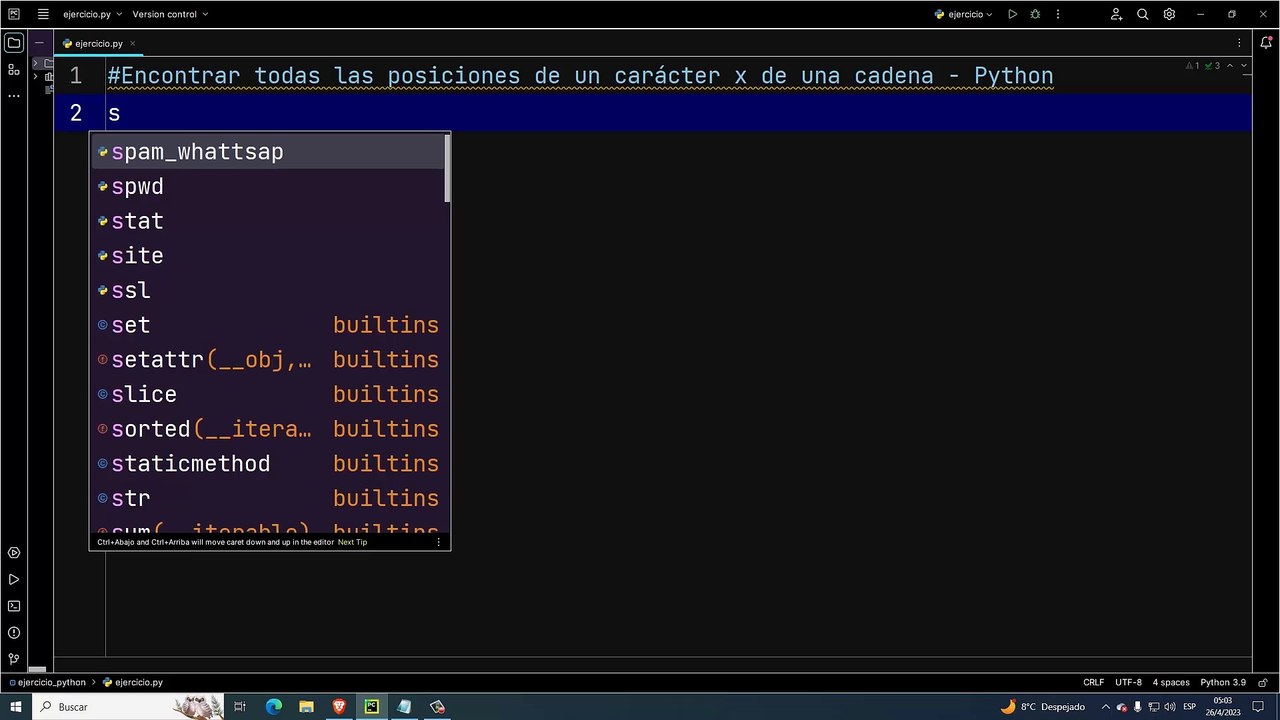 Encontrar todas las posiciones de un carácter x de una cadena en Python