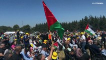 آلاف الفلسطينيين يشاركون بمسيرة العودة بقرية اللَجُّونْ المهجرة في يوم قيام إسرائيل الـ75