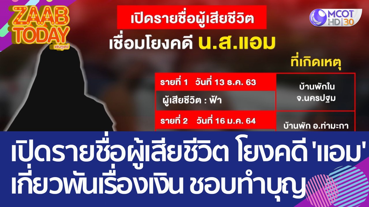 เปิดรายชื่อผู้เสียชีวิต เชื่อมโยงคดี 'น.ส.แอม' ทุกคนเกี่ยวพันเรื่องเงิน ชอบทำบุญ (26 เม.ย. 66) แซ่บทูเดย์