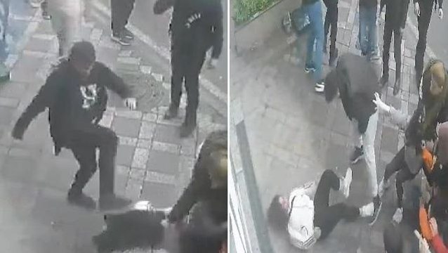 Genç kızı yerde tekmeleyip saçından sürüklediler! Yumruklu, bıçaklı kavga kamerada