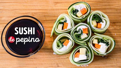 Suhsi de pepino sin arroz y relleno de quesos