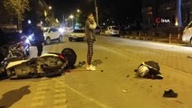 Otomobil çarpmasıyla sürüklenen motosiklet sürücüsünün hayatını başındaki kask kurtardı