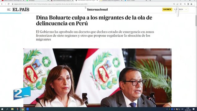 Medios extranjeros señalan que Dina Boluarte atribuye actos delincuenciales a migrantes