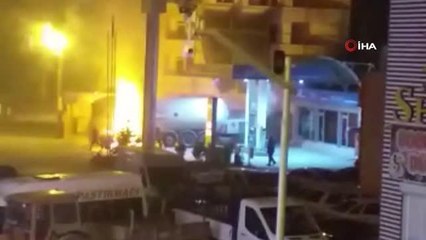 Petrol ofisinde otogaz tankeri alev aldı, faciadan dönüldü