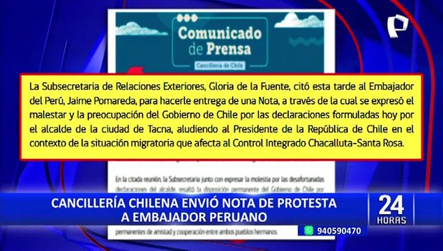Chile entrega nota de protesta a embajador peruano por declaraciones de alcalde de Tacna