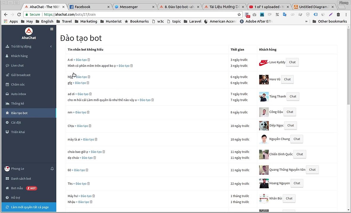8. Đào tạo bot cài đặt ahaChat
