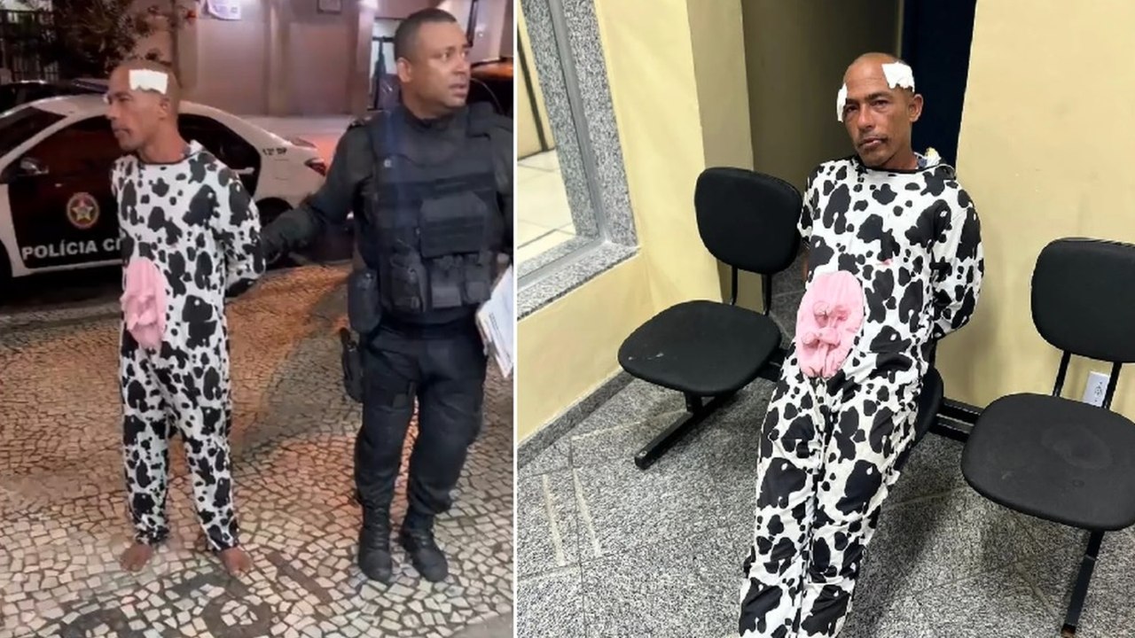 Homem vestido de vaca entra em confusão e é agredido em Copacabana