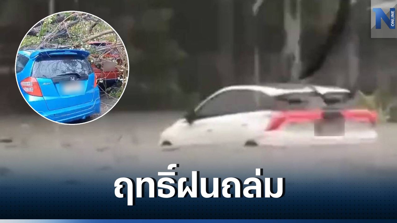 ฝนถล่มศรีราชา น้ำซัดรถลอยไปกับกระแสน้ำ-ต้นไม้หักโค่นทับเก๋งเสียหาย 3 คัน (คลิป)