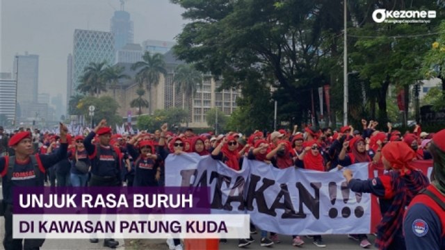 Ribuan Buruh Gelar Unjuk Rasa di Kawasan Patung Kuda