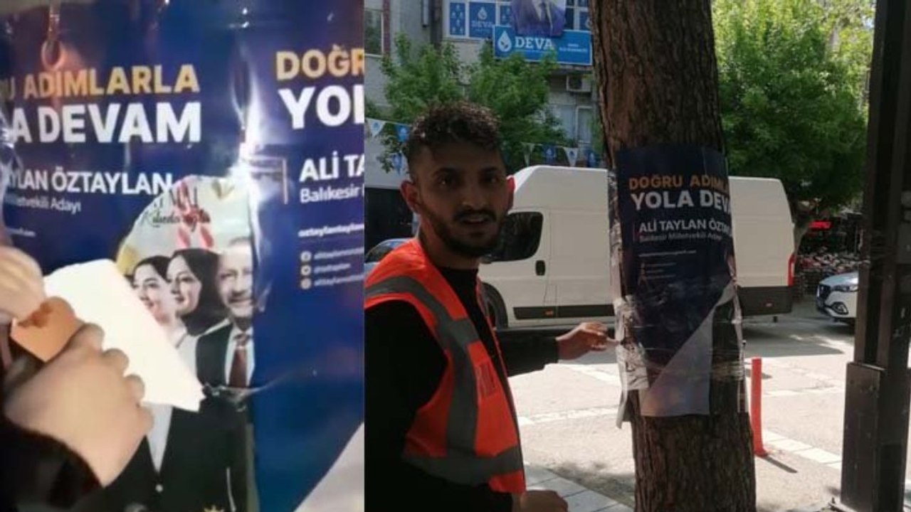 Millet İttifakı afişlerinin üzerine Cumhur İttifakı'nın afişlerini astılar