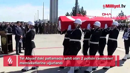 Tel Abyad'daki patlamada şehit olan 2 polisin cenazeleri memleketlerine uğurlandı