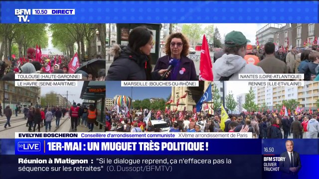 Le bénéfice ira dans les caisses de grèves : Evelyne Boscheron, conseillère d'arrondissement communiste, vend du muguet sur un stand dans le XVe arrondissement de Paris