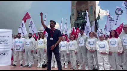 HEP-SEN Taksim'de sağlıkta şiddete dikkat çekti ve sağlık sisteminin hastalığını simgeleyen reçete açtı