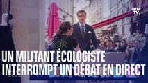En Suisse, un militant écologiste se colle la main au pupitre d'un débat télévisé en direct