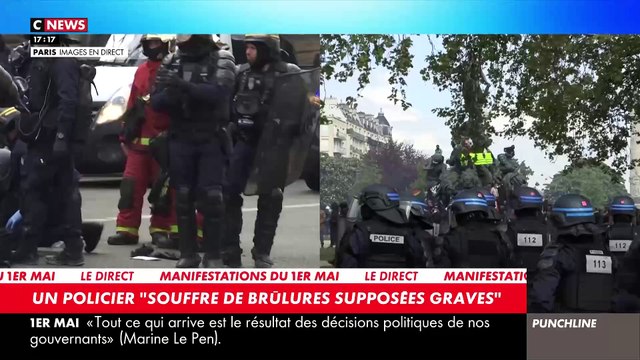 1er Mai : Un autre policier passe de longues minutes à terre à Paris en étant soigné à même le sol après avoir été assommé par un pavé et il aurait la mâchoire fracturée