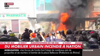 1er Mai : Un immeuble en feu Place de la Nation à Paris après une attaque des black blocs