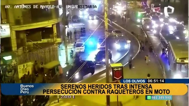 Feroz persecución a delincuentes en moto: serenos de Los Olivos resultaron heridos