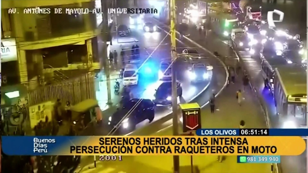 Feroz persecución a delincuentes en moto: serenos de Los Olivos resultaron heridos