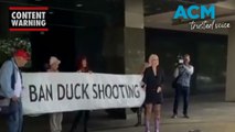 Dead ducks dumped outside parliament