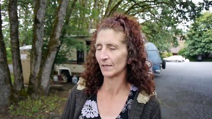 Homeless family lives in an RV in a church parking lot near Eugene, Oregon.