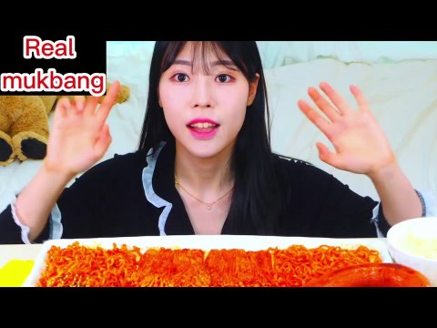 ASMR MUKBANG Spicy Fire noodles&Enoki mushroom, Cheese fondue, Spicy Barbeque chicken