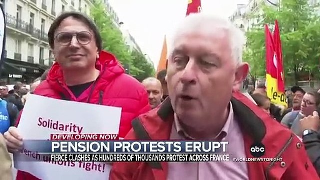 Hundreds of thousands take to French streets to protest pension plan