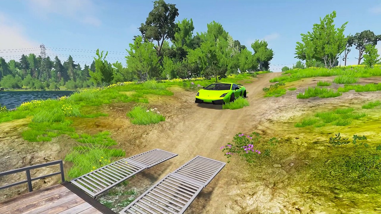 Double Container Long Trailer Tractor Transport Cars Through Deep Water - BeamNG.drive