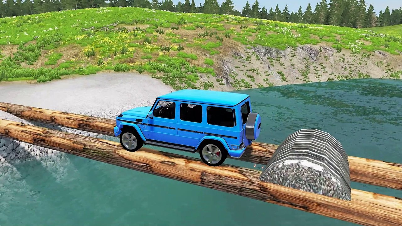 Lowboy Trailer Tractor Truck Fallen Tree Car Rescue - Cars vs Train and Rails - BeamNG.drive