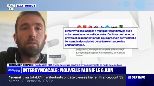 Manifestation du 6 juin: La CGT n'est pas décidée à passer autre chose , assure Bérenger Cernon (CGT)