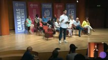 El candidato a la presidencia de Canarias Hugo Cejas por Unidas Sí Podemos durante un mitin