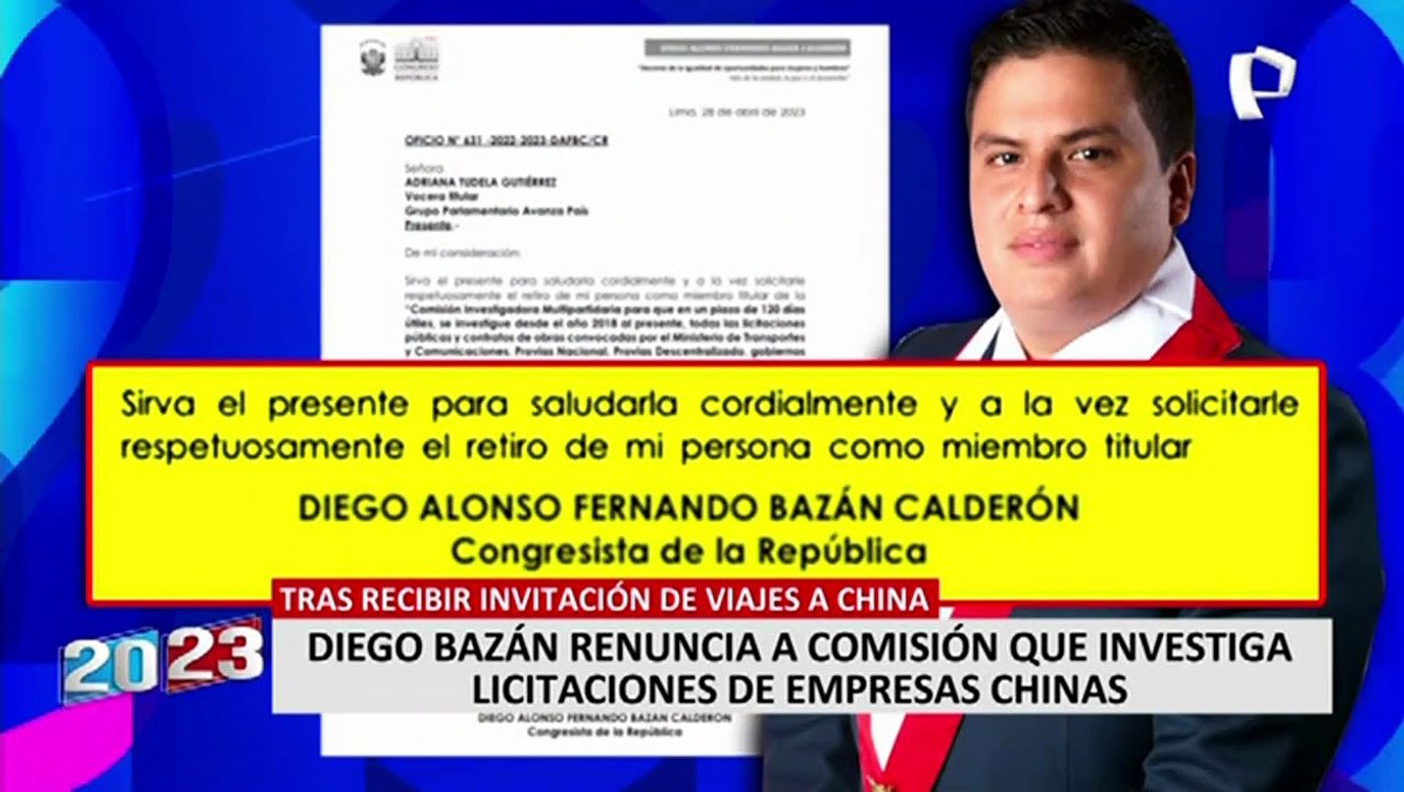 Diego Bazán renuncia a comisión que investiga licitaciones de empresas chinas