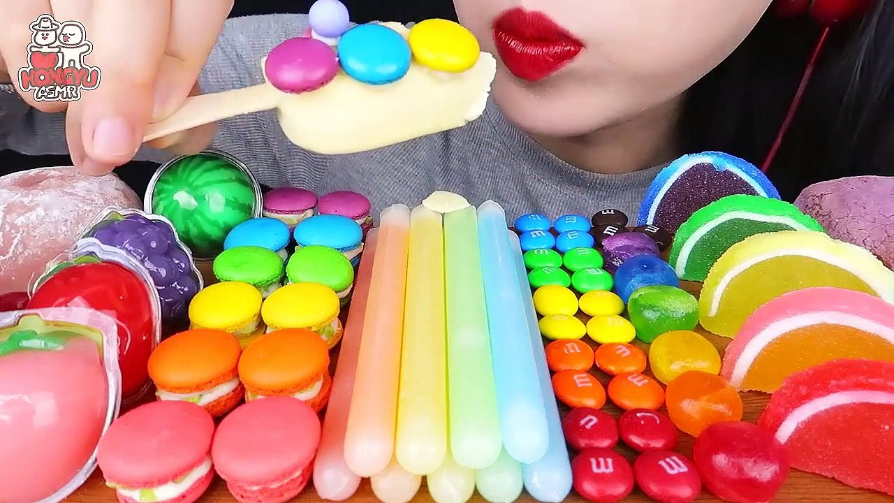 ASMR RAINBOW DESSERTS FROZEN NIK-L-NIP COLOR ICE CREAM  EATING SOUNDS MUKBANG