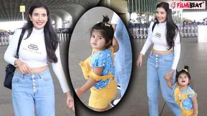 Charu Asopa Spotted at Mumbai Airport With her Daughter Ziana । FilmiBeat