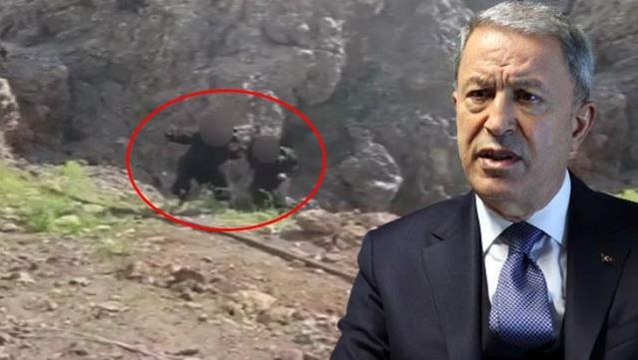 Bakan Akar Terör örgütünün sözde 2 elebaşı teslim oldu dedi! TSK o anları paylaştı