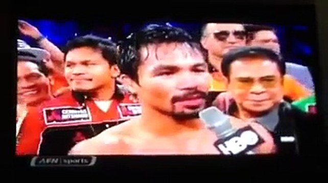 MANNY PACQUIAO vs ALGIERI - post fight interview & his funny answer on question about mayweather