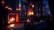 Cozy Log Bedroom Fireplace on a Snowy Day  ASMR Crackling Sounds