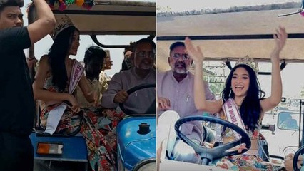 Nandini Gupta: ट्रैक्‍टर पर बैठ पैतृक गांव पहुंची Miss India 2023, एक झलक पाने को बेताब दिखे ग्रामीण