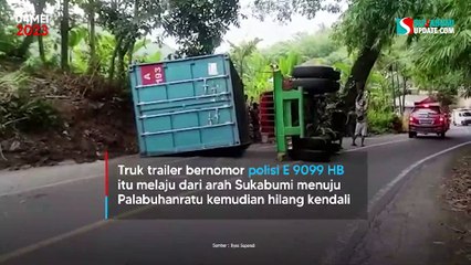 Diduga Rem Blong, Truk Trailer Hantam Mobil Picuk Up Yang Terparkir di Bantargadung Sukabumi
