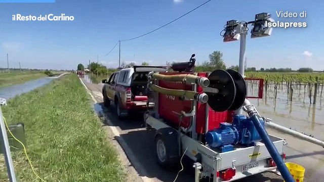 Alluvione, il giorno dopo a Imola: i lavori per liberare i campi dall'acqua del Sillaro