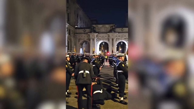 Moment Royal Navy sailor collapses on Whitehall during coronation rehearsal