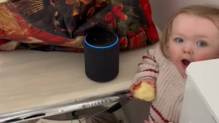 Cute toddler in COMPLETE SHOCK after Alexa understands her request to play Baby Shark